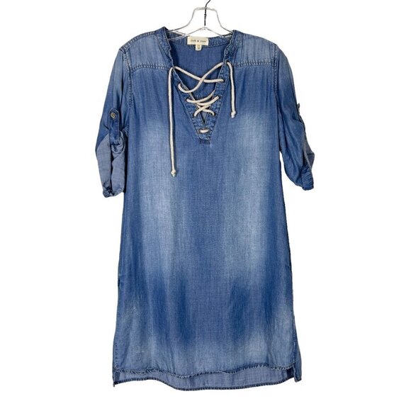 Anthropologie Chambray Dress Shift Peasant Blue Mini XS - Picture 8 of 8